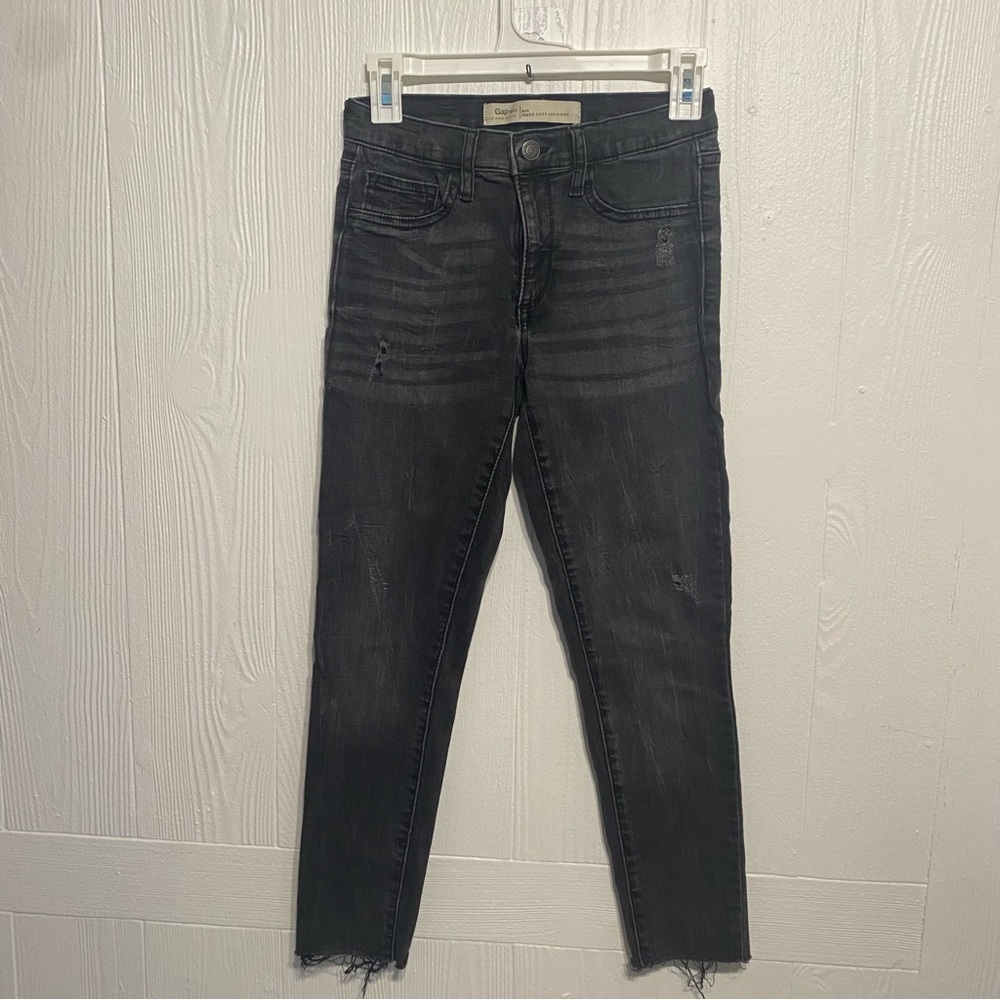 Gap 1969 Inner Cozy Leggings JeansWomen's 26/2 Reg Black Frayed Hem Mid Rise